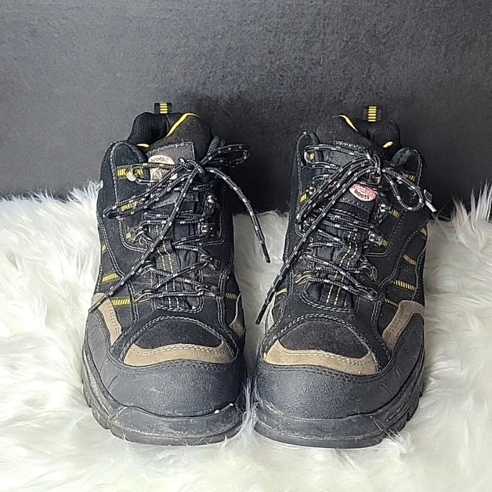 BRAHMA KANE Leather Black Yellow Lace Up Steel Toe Waterproof Boots Size 11